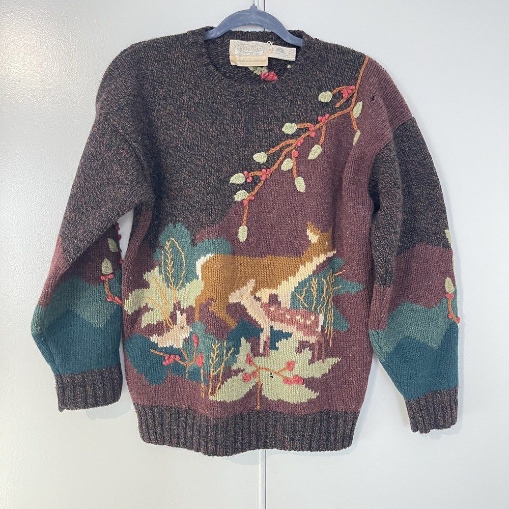 Vintage 1988‎ Susan Bristol Woodland Deer Wool sweater size 36 grandma core